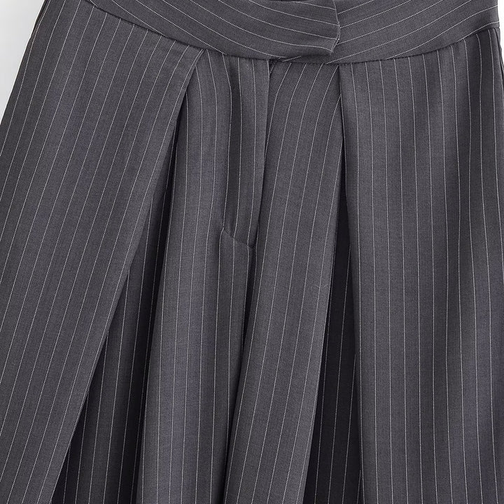 Women's palazzo pants with pinstripes, front segmented pleats, and high waistband Amarae