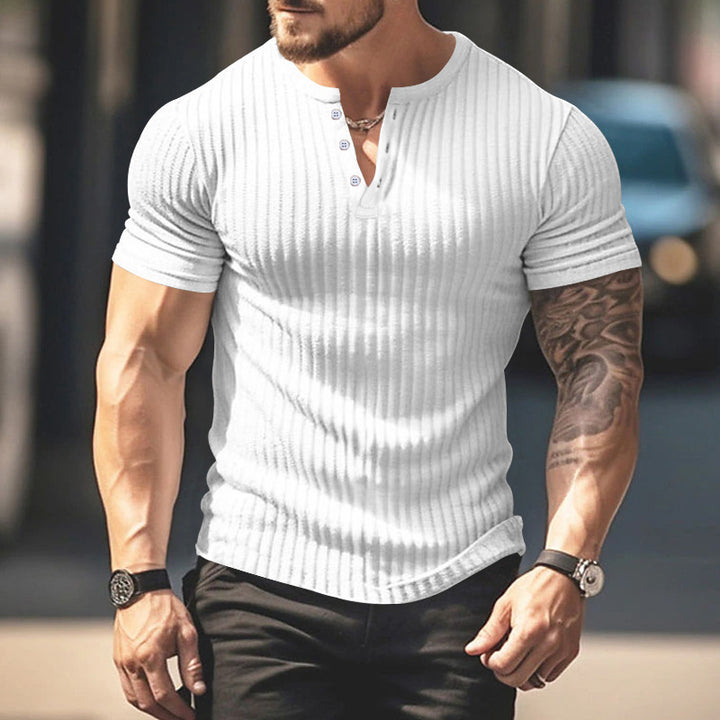 Men's Short Sleeve Henley T-Shirt with Textured Design Amarae
