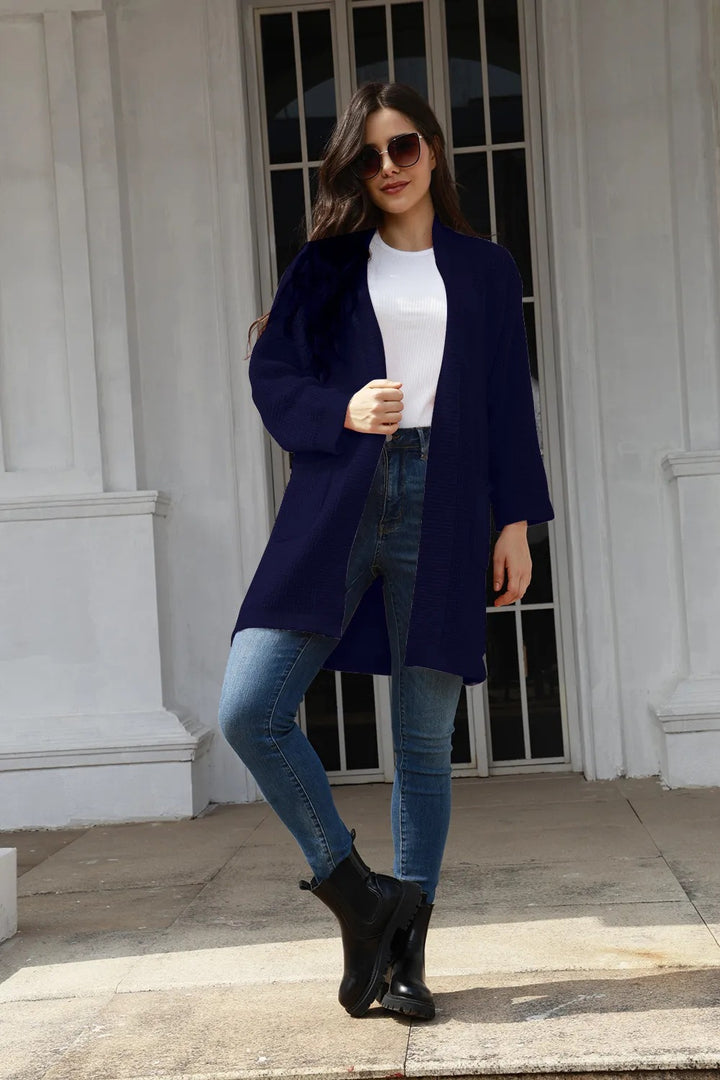 Casual knitted cardigan for women with open pockets and modern waffle pattern Lune London
