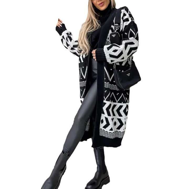 Knitted coat for women with modern graphic pattern and relaxed fit Lune London