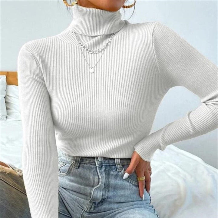 Women's Elegant Turtleneck Sweater with Fine Ribbed Texture Lune London