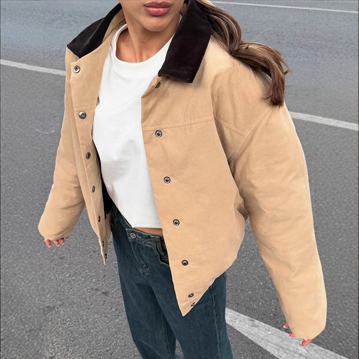 Women's Short Cord Workwear Blouson with Contrast Collar Amarae