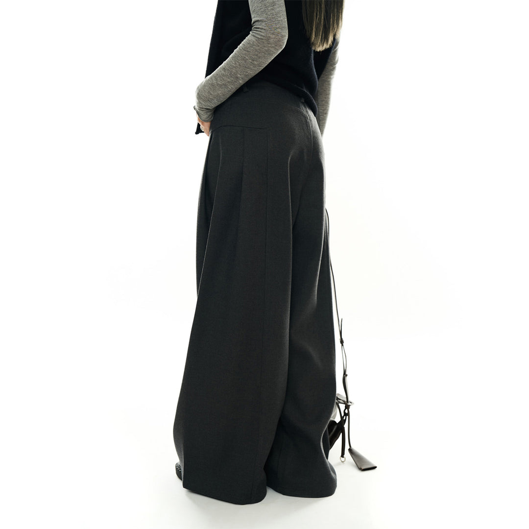 Women High-waisted wide wool-look palazzo trousers with pleats and low crotch Amarae