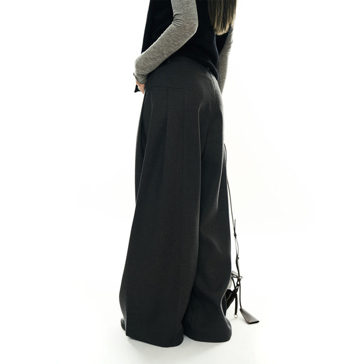 Women High-waisted wide wool-look palazzo trousers with pleats and low crotch Amarae