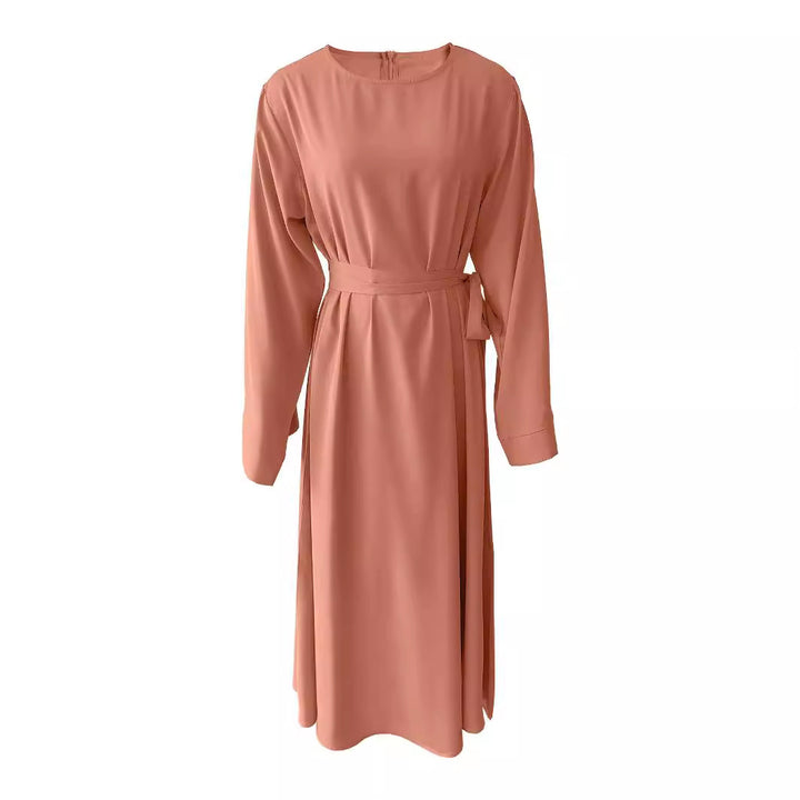Midi dress for women with an elegant waist belt and long sleeves Lune London