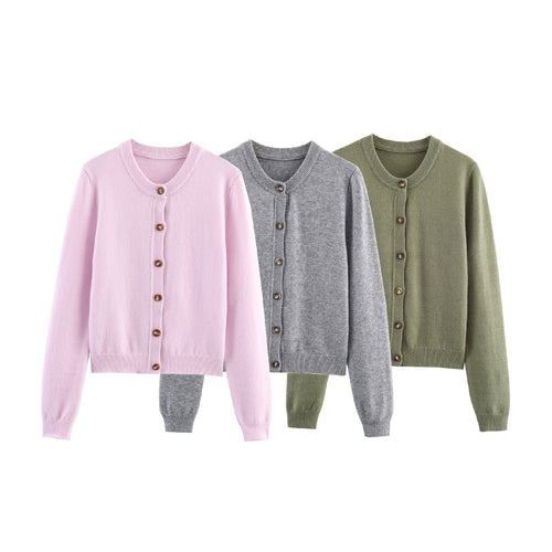 Womens knit jacket with button closure and fine woven structure Amarae