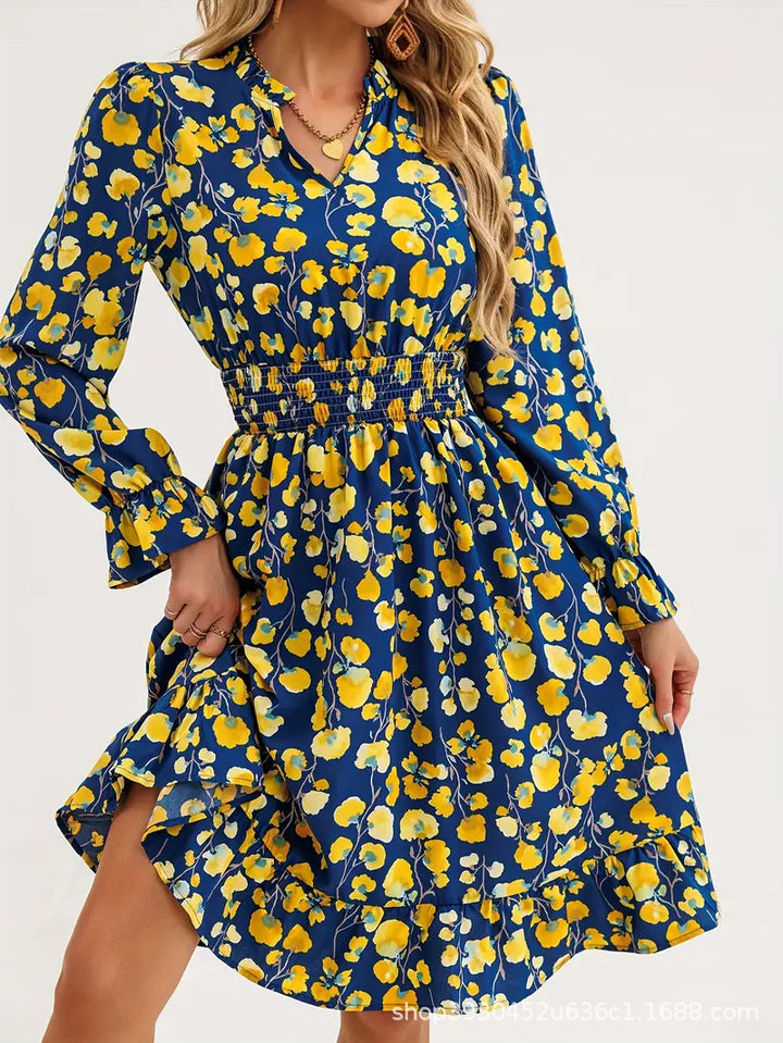 Floral print mini dress for women with voluminous sleeves and an elastic waist Lune London