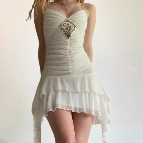 Ladies Elegant Evening Dress with Ruffle Details and Sparkling Jewelry Amarae