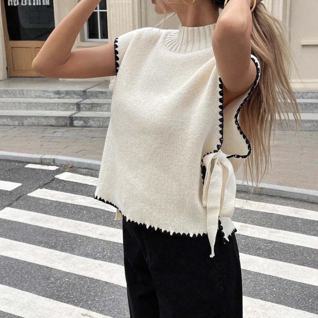 Women High-end Knitted Top with Casual Design and Fine Ribbed Collar Lune London