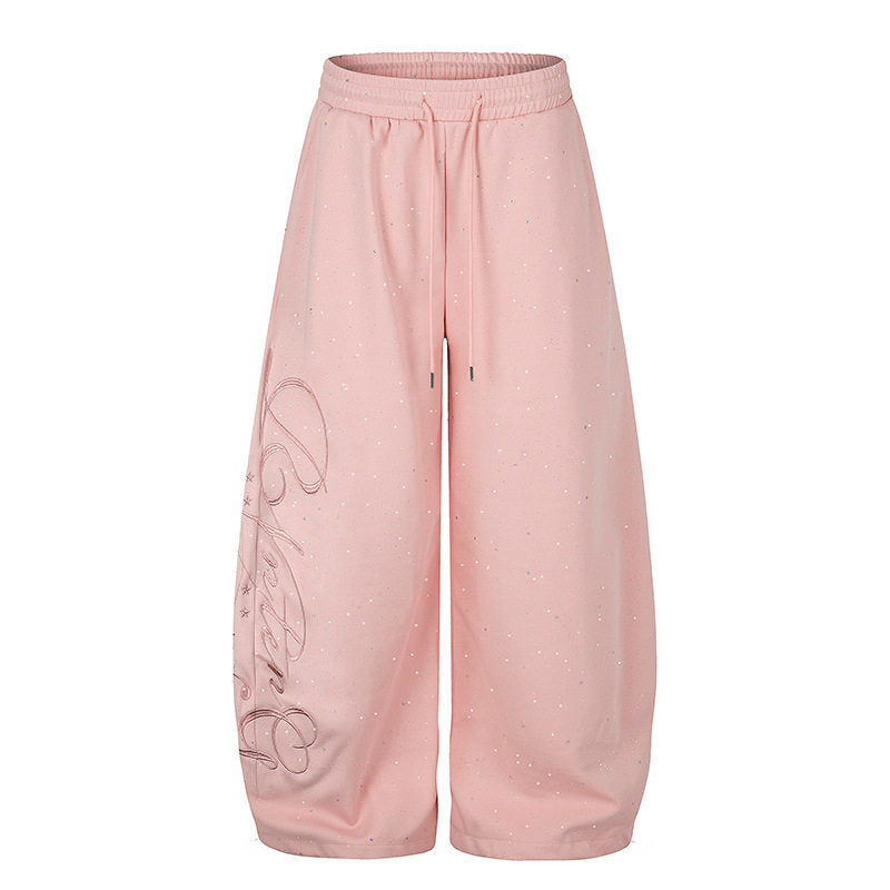 Women Extra Wide Palazzo Sweatpants with Comfort Waistband and Glitter Detail