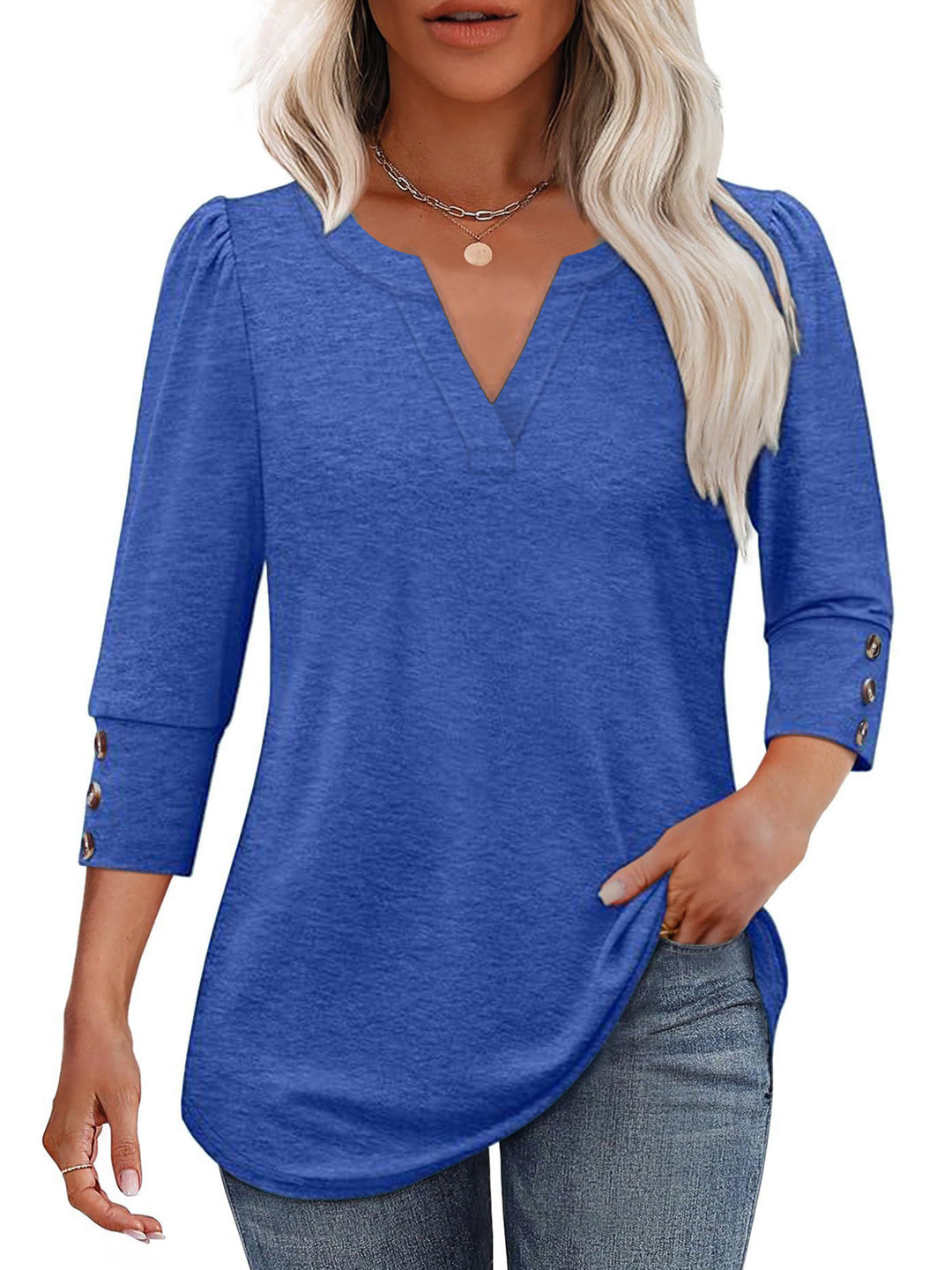 V-neck blouse for women with decorative button details Amarae