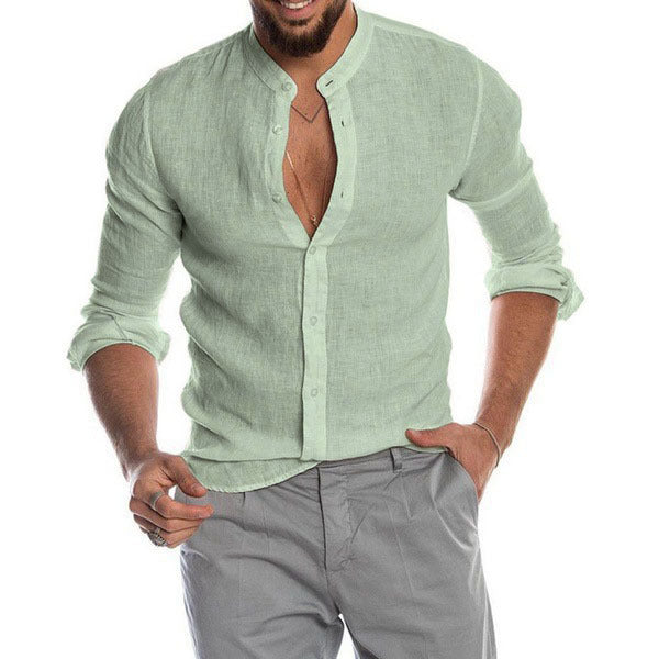 Linen shirt for men with a modern Henley collar and a Lune London structure