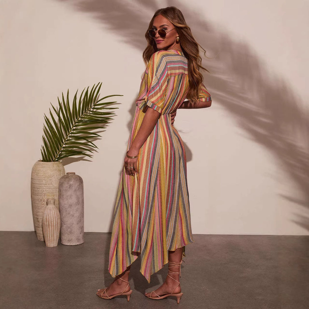 Women's maxi dress with deep V-neck and flared skirt Lune London
