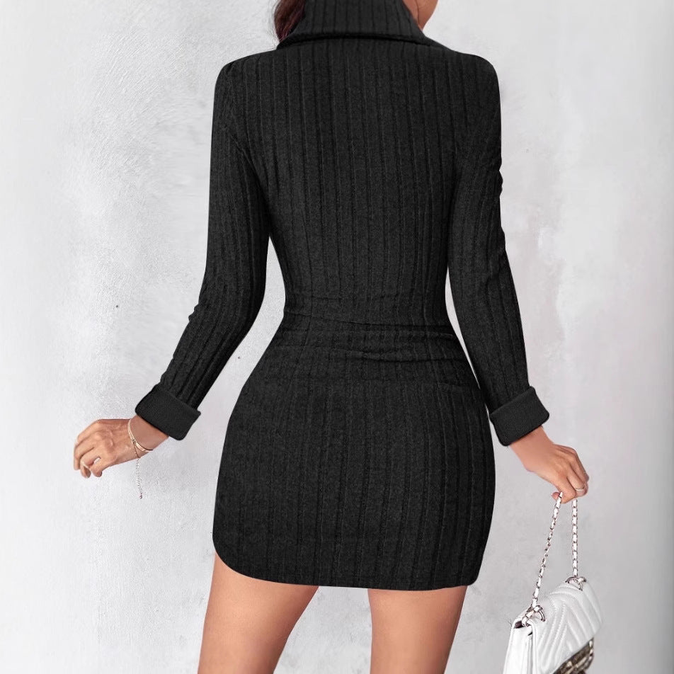 Knit dress for women with V-neckline and button details Lune London