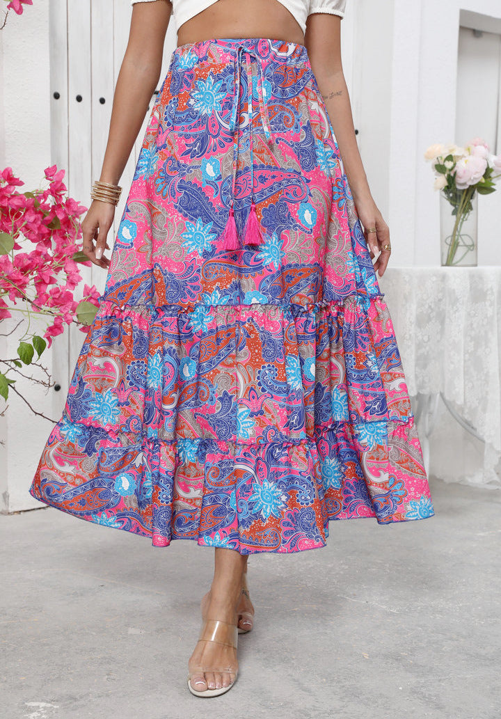 Maxi flared skirt for women with ruffle design and adjustable waist Lune London