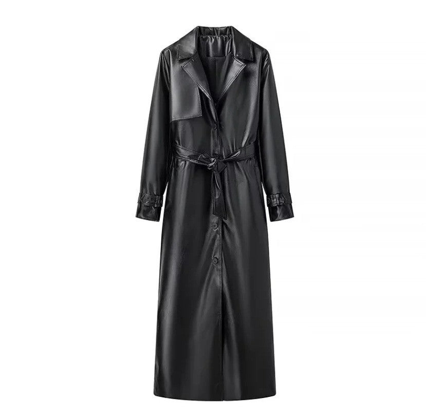 Manteau trench élégant pour femmes en simili cuir moderne avec ceinture à la taille Chic & Stil