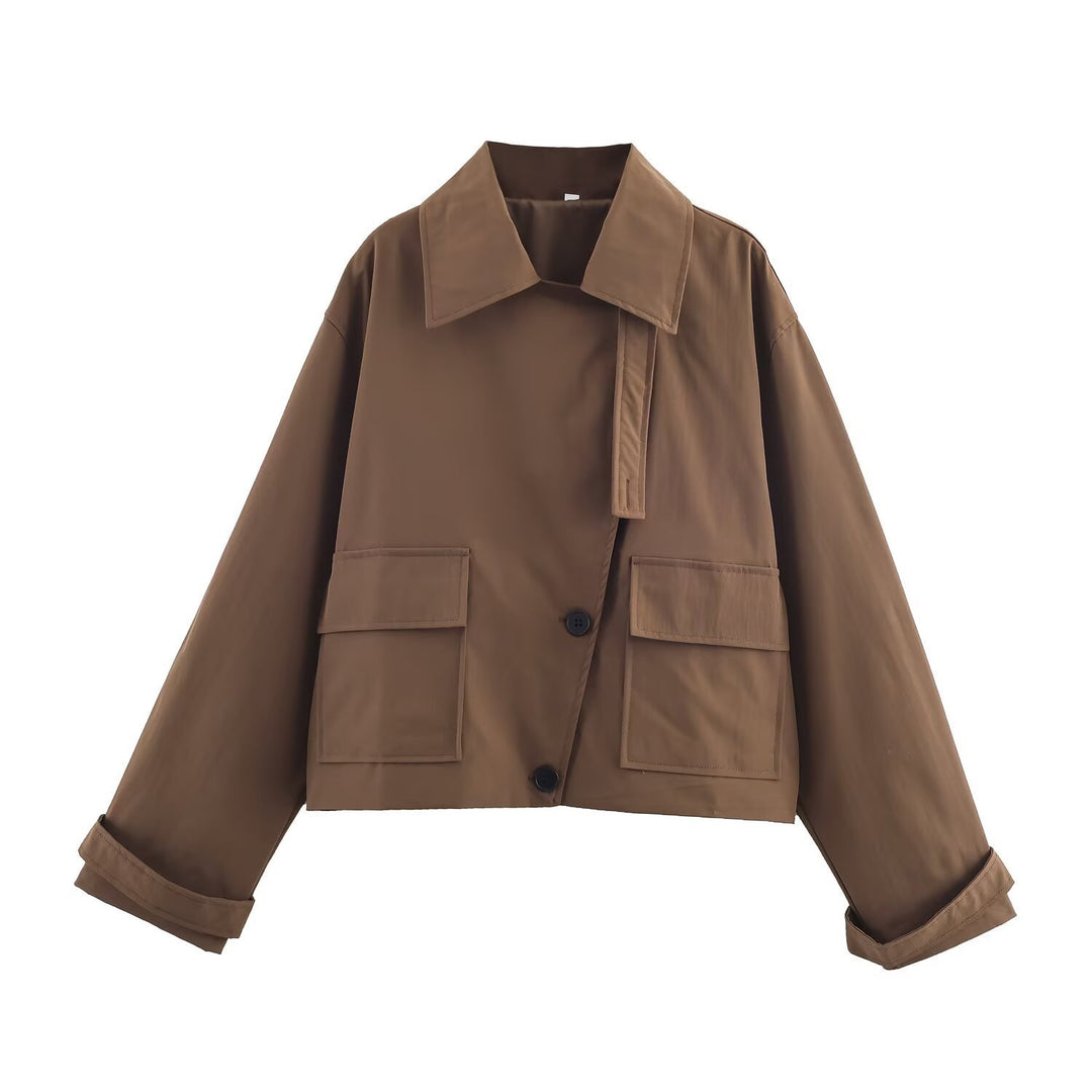 Casual utility jacket for women with practical flap pockets and stylish high collar Lune London