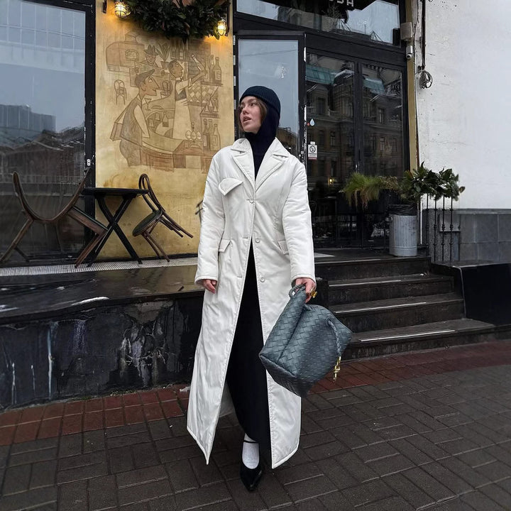 Ladies Long Down Jacket with Elegant Chic Lapels