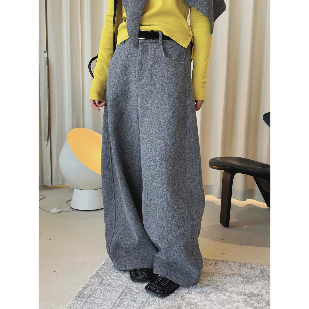 Ladies Wide Wool Blend Palazzo Trousers with High Waist, Pleats and Side Pockets Amarae