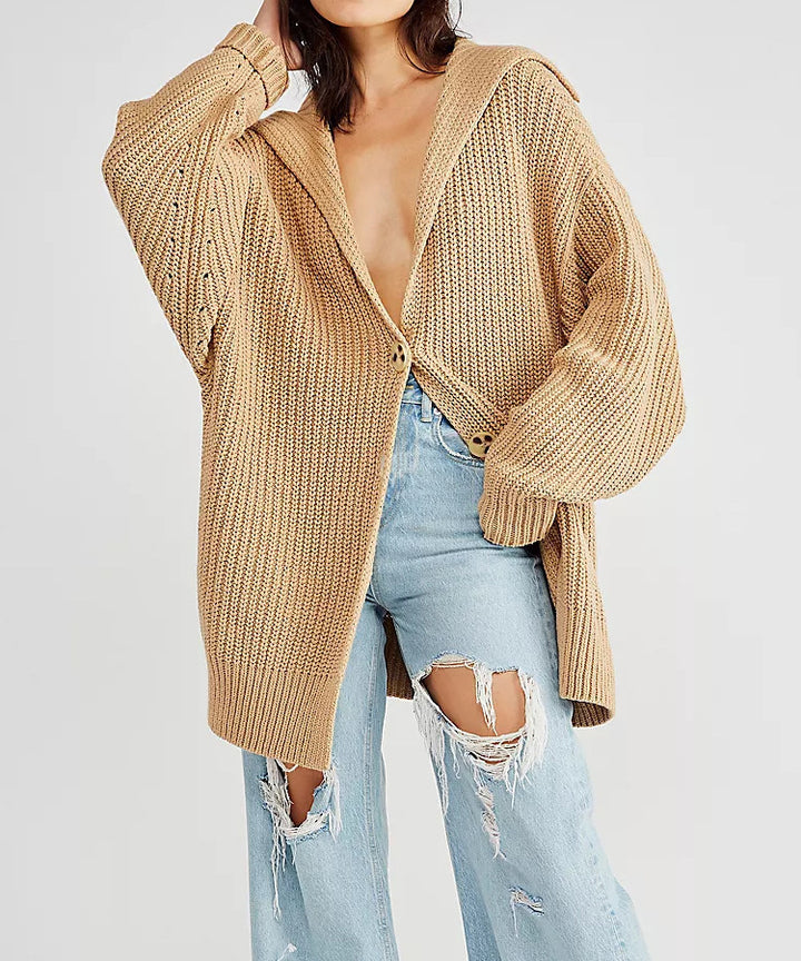 Thick knitted jacket for women with hood and large pockets Lune London
