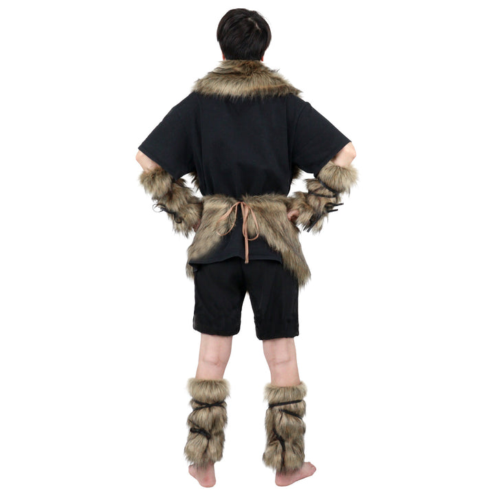 Men's Viking-inspired faux fur accessory set with shawl collar hip apron arm protectors and shin guards Amarae
