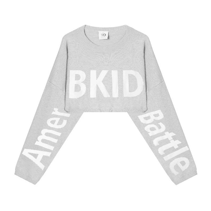 Women's Cropped Knit Sweater with Wide Raglan Sleeves and Statement Print Amarae