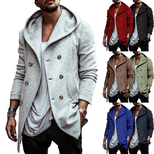 Fashionable men's hooded coat with double-breasted buttons and high-quality details Amarae