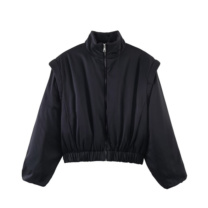 Women's cropped blouson jacket with high stand-up collar, elastic hem, and voluminous sleeves Amarae