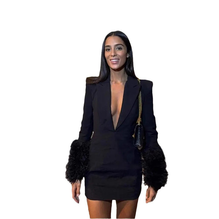 Sexy mini dress for women with deep V-neck and glamorous feather sleeves Lune London