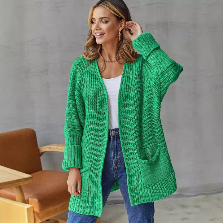 Ladies oversized knit cardigan with ribbed structure and pockets Lune London