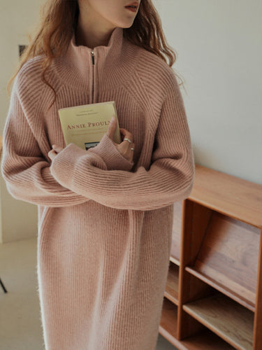 Knit dress for women with high collar and zipper Amarae