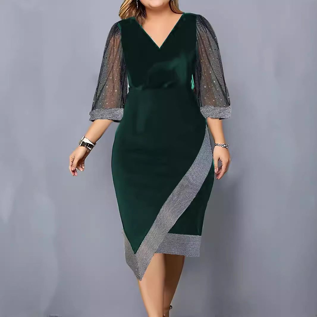 Ladies Elegant Cocktail Dress with Sheer Puff Sleeves and Asymmetrical Hem Lune London