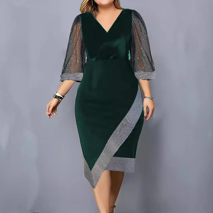 Ladies Elegant Cocktail Dress with Sheer Puff Sleeves and Asymmetrical Hem Lune London