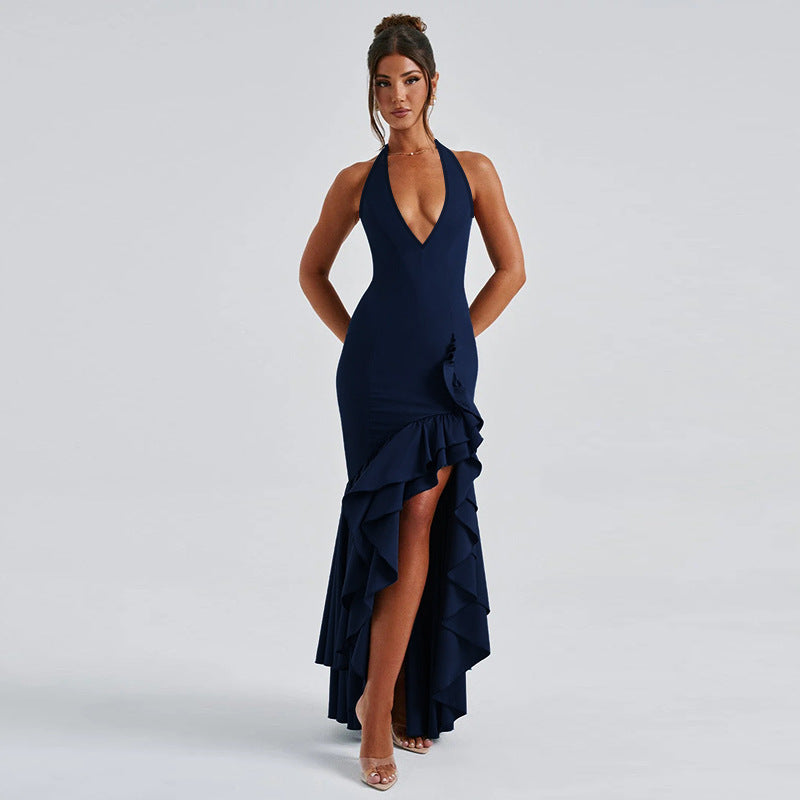 Lune London Ruffle Halter Neck Evening Dress