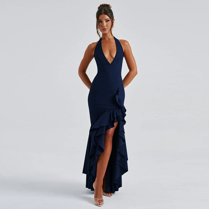 Lune London Ruffle Halter Neck Evening Dress