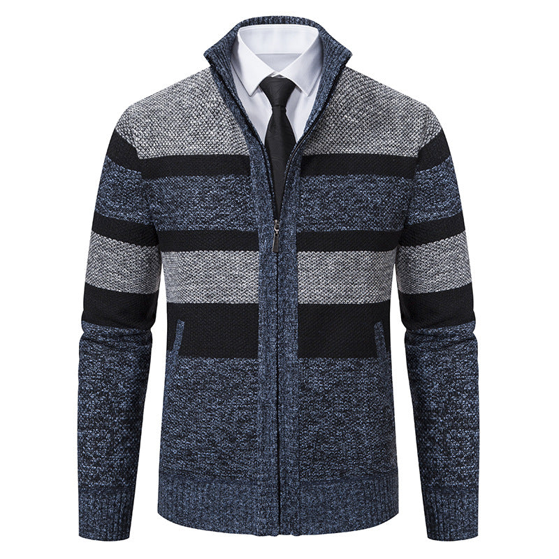 Men's knit jacket with stand-up collar and modern striped pattern Lune London