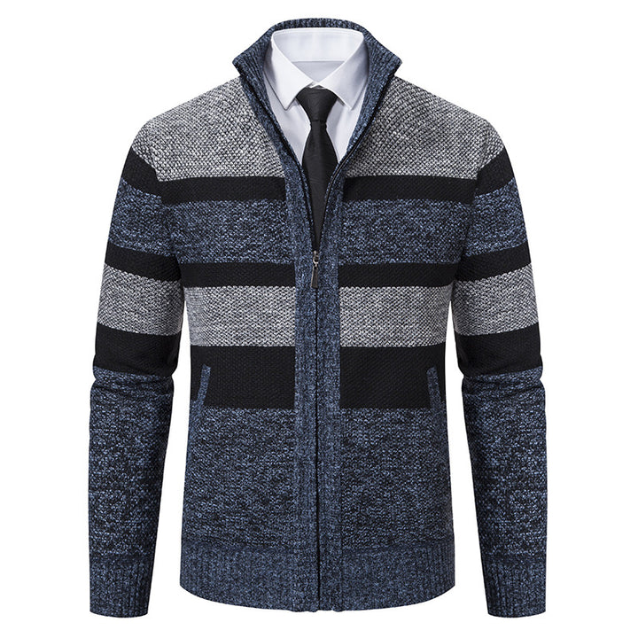 Men's knit jacket with stand-up collar and modern striped pattern Lune London