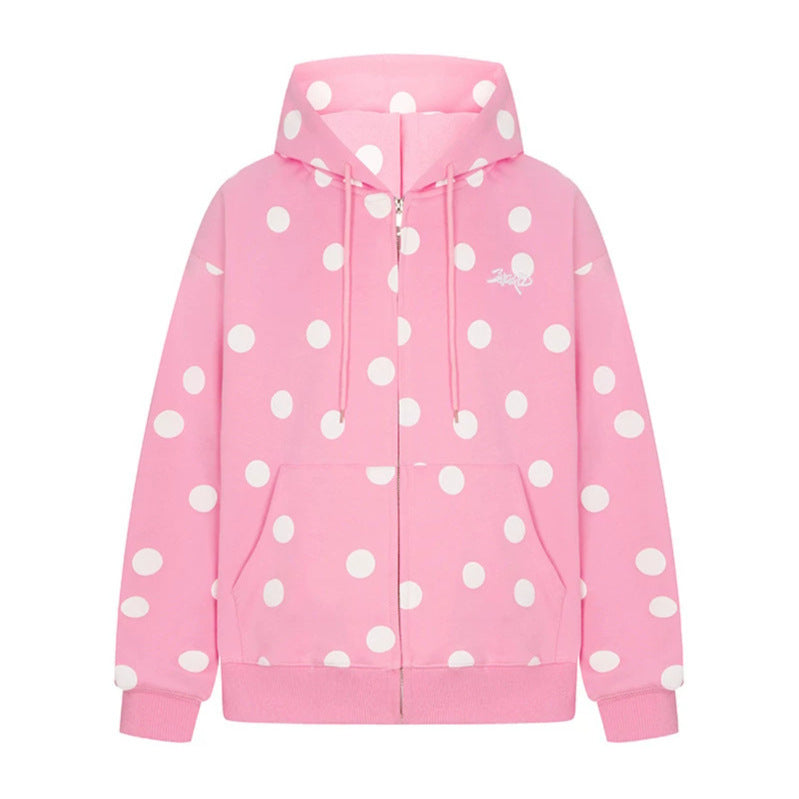 Women's hooded sweat jacket with full zip, oversized cut and polka dot print Amarae