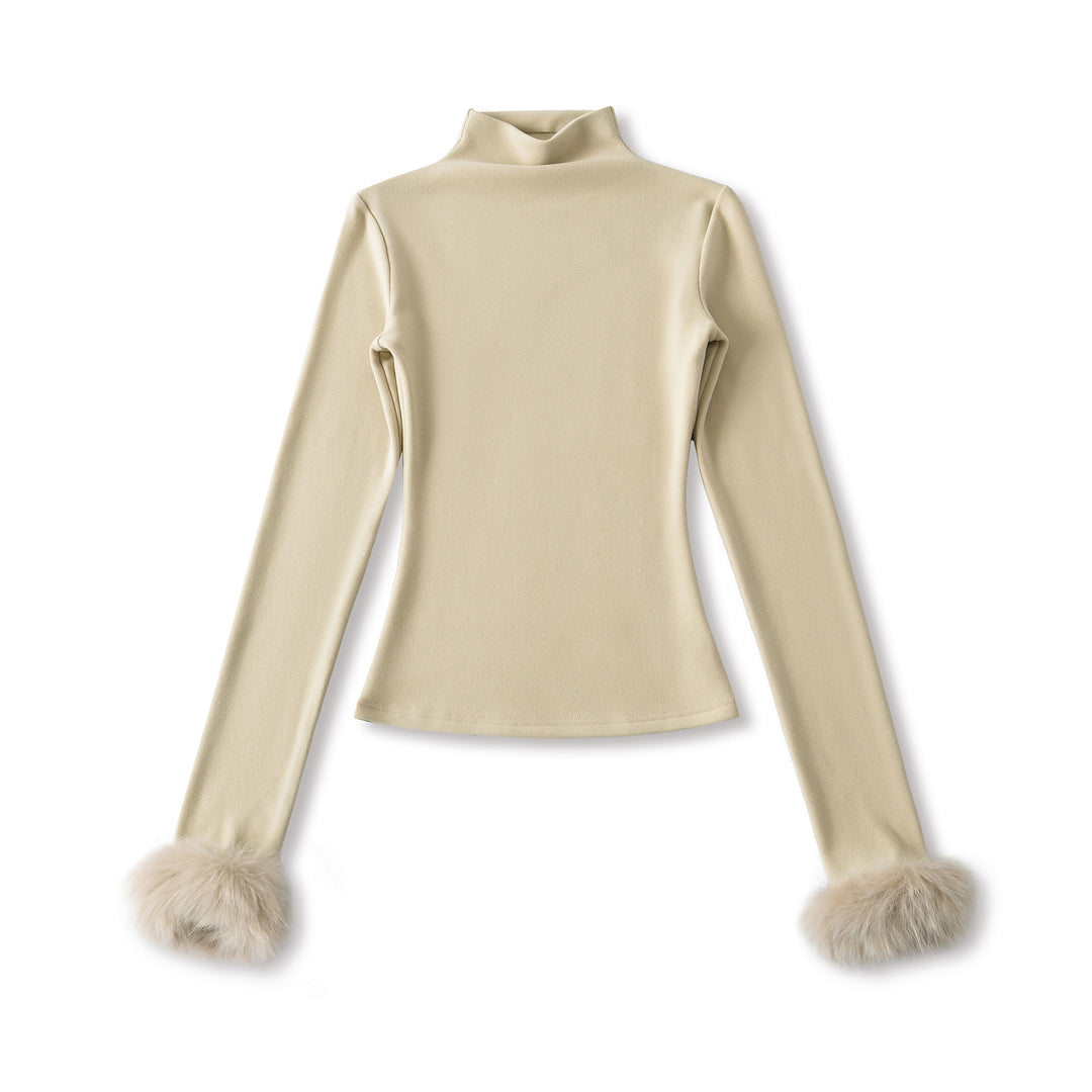 Women's Fitted Turtleneck Top with Faux Fur Cuffs Amarae