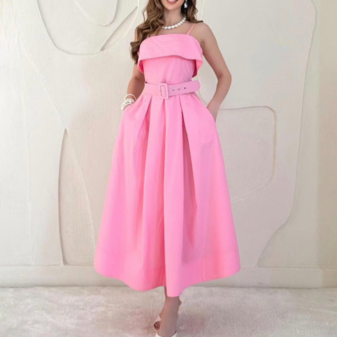 Robe maxi pour femme avec bretelles et ceinture cintrée Chic & Stil