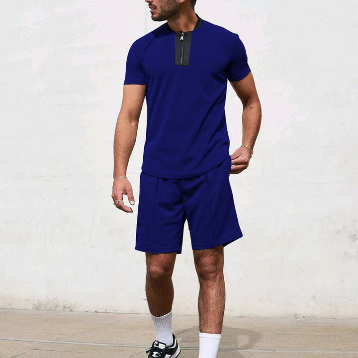 Men's short sleeve sports t-shirt with zip and jogging shorts Lune London