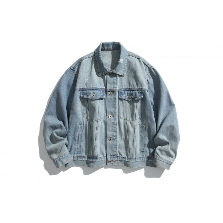 Men's oversized denim jacket in vintage look with slight used effect and chest pockets Amarae