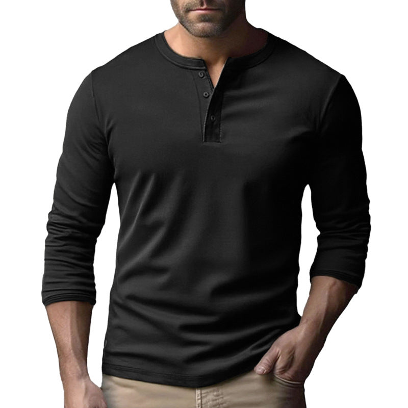 Men's Long Sleeve Henley Shirt in Breathable Cotton Blend Lune London