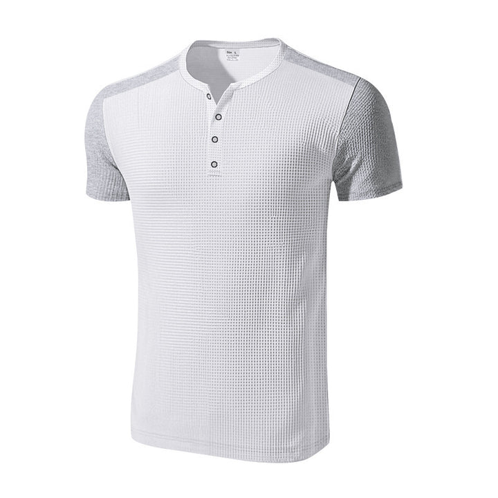 Men's short sleeve sporty henley t-shirt with textured design Lune London