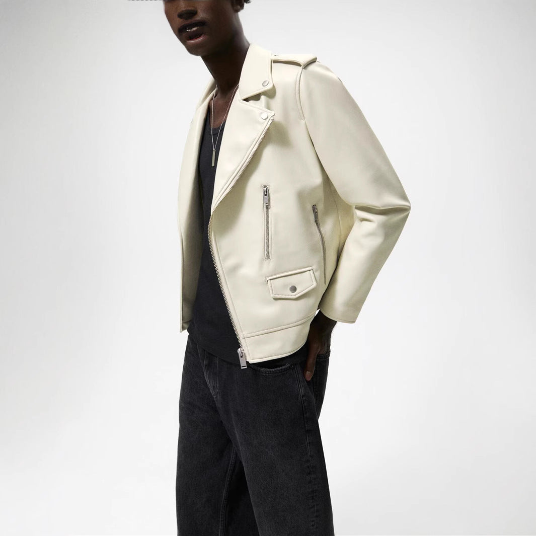 Ladies short-cut biker jacket made of vegan smooth leather with asymmetrical zip front Amarae