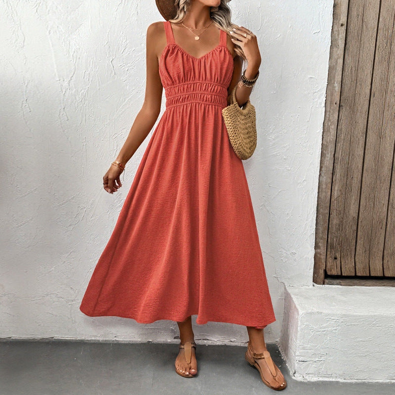 Maxi summer dress for women with ruched bodice and adjustable straps Lune London
