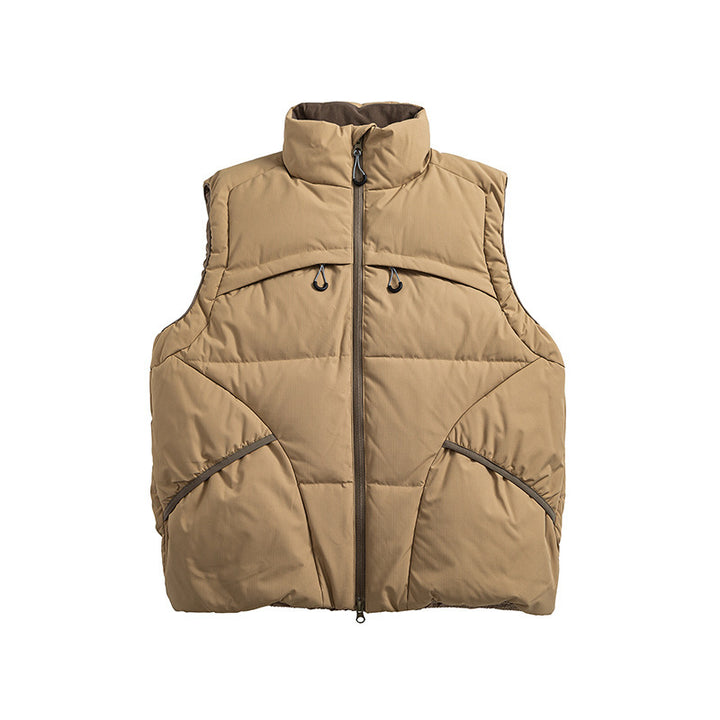 Unisex Padded Stand-Up Collar Vest with Two-Way Zipper and Drawstring Details Amarae