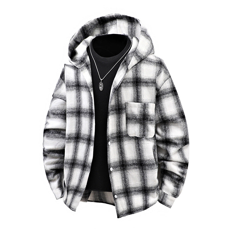 Men's casual checked hoodie with button design Lune London
