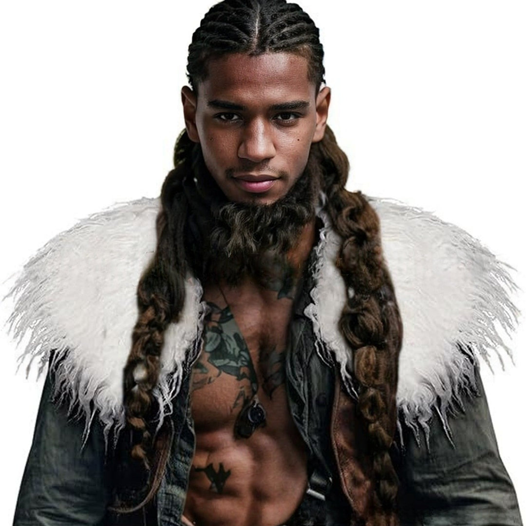 Men's faux fur shoulder cape in Nordic style with voluminous long pile Amarae