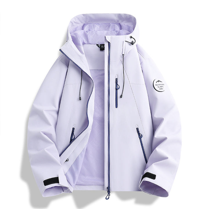 Women Lightweight Waterproof Hooded Jacket with Teddy Charm and Concealed Zipper Pockets Amarae